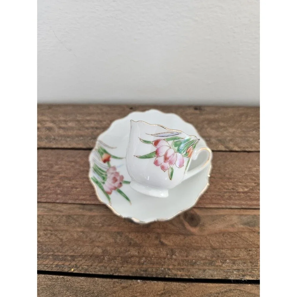 Vintage Miniature Cup And Saucer Floral Design Made In Occupied Japan
